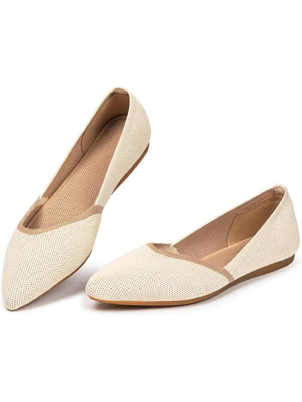Women's Beige Comfortable Classic Pointed Toe Knitted Dress Soft Flat Shoes